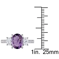 Modern Bride Gemstone Genuine Purple Amethyst and 5/8 CT.T.W. Diamond 3-Stone Engagement Ring 14K White Gold