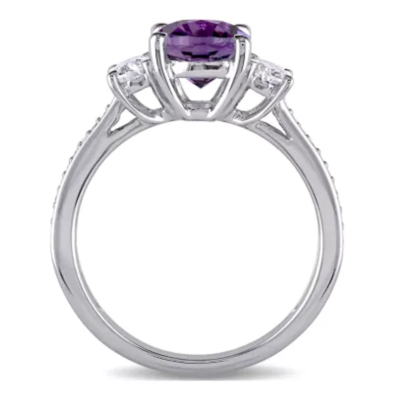 Modern Bride Gemstone Genuine Purple Amethyst and 5/8 CT.T.W. Diamond 3-Stone Engagement Ring 14K White Gold