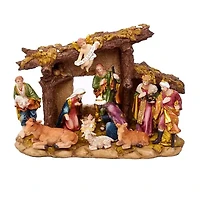 Kurt Adler Resin Nativity Set with Figures and Stable - 11-Piece Set