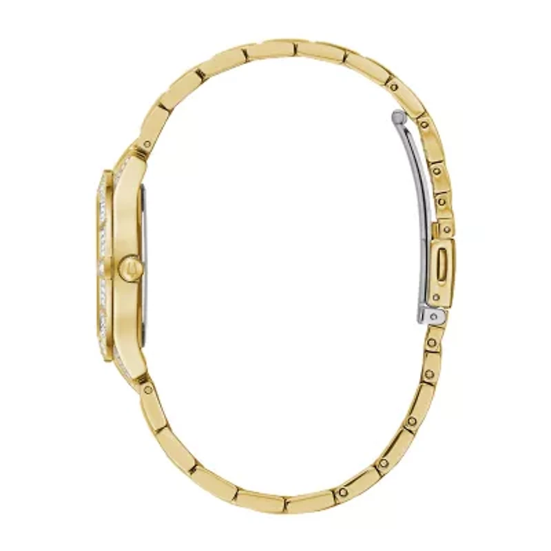 Bulova Crystal Womens Crystal Accent Gold Tone Stainless Steel Bracelet Watch 98l283