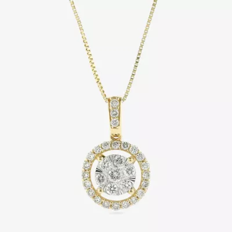 Womens 1/2 CT. T.W. Natural White Diamond 14K or Yellow Gold Round Pendant Necklace