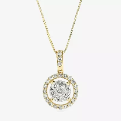 Womens 1/2 CT. T.W. Natural White Diamond 14K or Yellow Gold Round Pendant Necklace