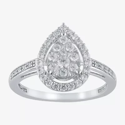 Certified Womens 1/2 CT. T.W. Natural White Diamond 14K Gold Pear Halo Cocktail Ring