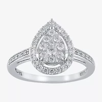 Certified Womens 1/2 CT. T.W. Natural White Diamond 14K Gold Pear Halo Cocktail Ring