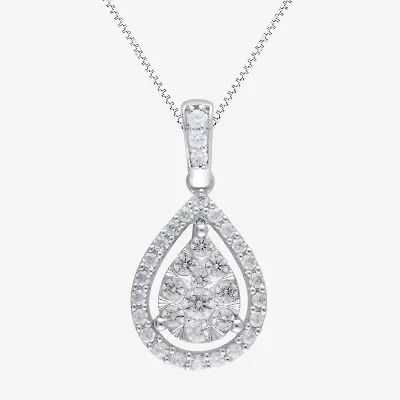 Womens 1/2 CT. T.W. Natural White Diamond 14K White Gold Pear 18 Inch Pendant Necklace