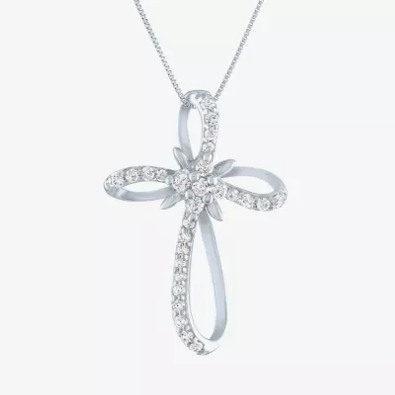 (H-I / I1) Womens 1/3 CT. T.W. Lab Grown White Diamond 10K Gold Cross 18 Inch Pendant Necklace