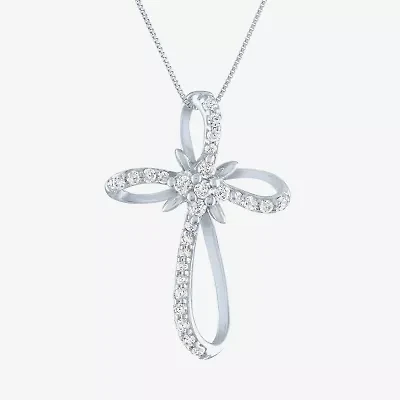 (H-I / I1) Womens 1/3 CT. T.W. Lab Grown White Diamond 10K Gold Cross 18 Inch Pendant Necklace