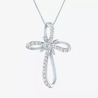 (H-I / I1) Womens 1/3 CT. T.W. Lab Grown White Diamond 10K Gold Cross 18 Inch Pendant Necklace