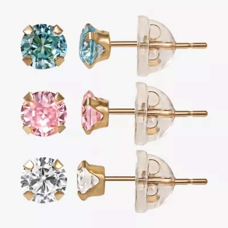 Girls 14K Gold Multicolor Cubic Zirconia 3-pr. Earring Set