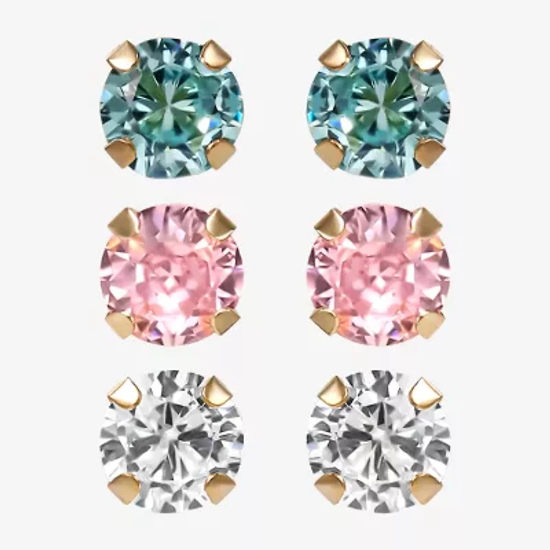 Girls 14K Gold Multicolor Cubic Zirconia 3-pr. Earring Set
