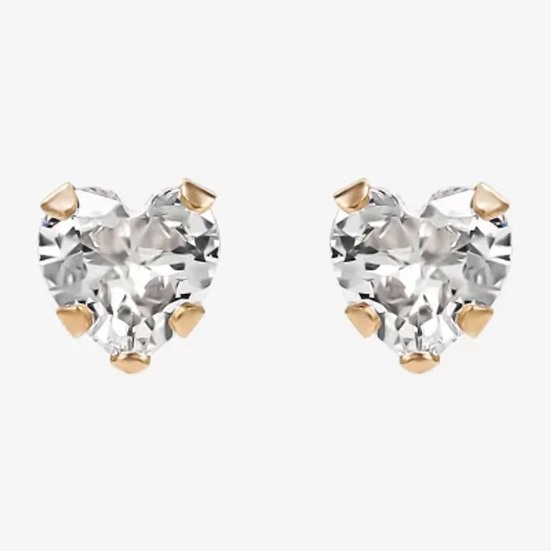 Girls Cubic Zirconia Heart Stud Earrings