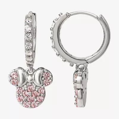 Disney Collection Pink Cubic Zirconia Sterling Silver 16.2mm Minnie Mouse Stud Earrings