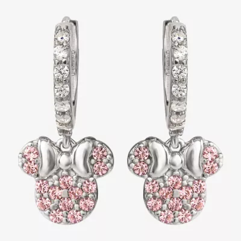 Disney Collection Pink Cubic Zirconia Sterling Silver 16.2mm Minnie Mouse Stud Earrings