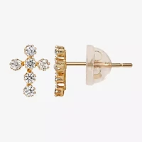Cubic Zirconia 14K Gold 7.3mm Cross Stud Earrings
