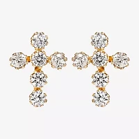 Cubic Zirconia 14K Gold 7.3mm Cross Stud Earrings