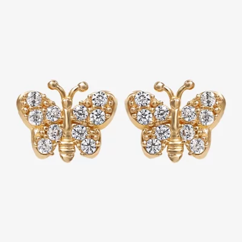 Cubic Zirconia 14K Gold 4.6mm Butterfly Stud Earrings
