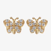 Cubic Zirconia 14K Gold 4.6mm Butterfly Stud Earrings