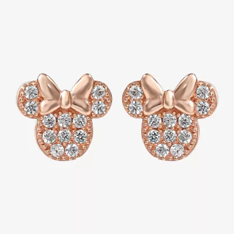 Disney Collection Cubic Zirconia 14K Gold Over Silver 8.9mm Minnie Mouse Stud Earrings