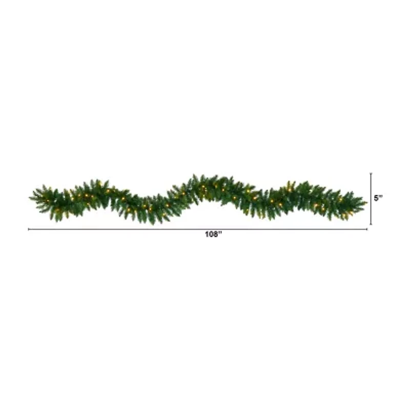 Nearly Natural 9ft. Christmas Pine Artificial Garland With 50 Warm White Led Lights Pre-Lit Wreath