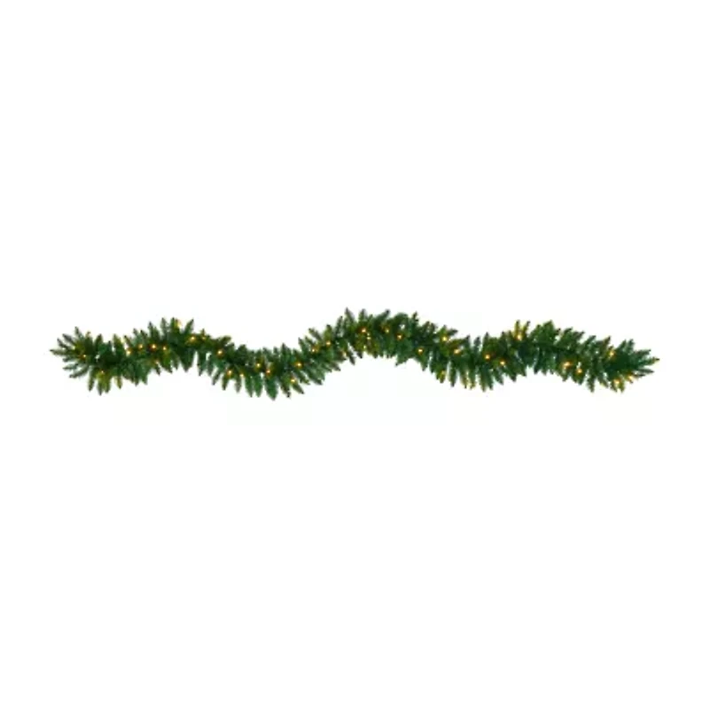 Nearly Natural 9ft. Christmas Pine Artificial Garland With 50 Warm White Led Lights Pre-Lit Wreath