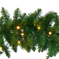 Nearly Natural 9ft. Christmas Pine Artificial Garland With 50 Warm White Led Lights Pre-Lit Wreath