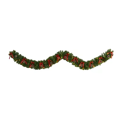 Nearly Natural 9ft. Bow And Pinecone Artificial Garland With 35 Clear Led Lights Pre-Lit Wreath