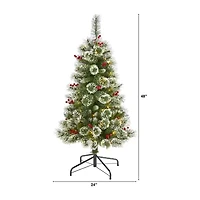 Nearly Natural Foot Frosted Swiss Flocked Pine With Berries And Clear Led Lights Pre-Lit Artificial Christmas Tree