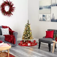 Nearly Natural Foot Frosted Swiss Flocked Pine With Berries And Clear Led Lights Pre-Lit Artificial Christmas Tree