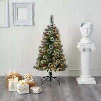 Nearly Natural Foot Frosted Swiss Flocked Pine With Berries And Clear Led Lights Pre-Lit Artificial Christmas Tree