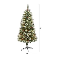 Nearly Natural 5 Foot Flocked Frosted Swiss Pine With Berries And 200 Clear Led Lights Pre-Lit Artificial Christmas Tree