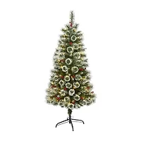 Nearly Natural 5 Foot Flocked Frosted Swiss Pine With Berries And 200 Clear Led Lights Pre-Lit Artificial Christmas Tree