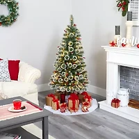 Nearly Natural 5 Foot Flocked Frosted Swiss Pine With Berries And 200 Clear Led Lights Pre-Lit Artificial Christmas Tree