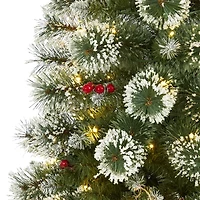 Nearly Natural 5 Foot Flocked Frosted Swiss Pine With Berries And 200 Clear Led Lights Pre-Lit Artificial Christmas Tree