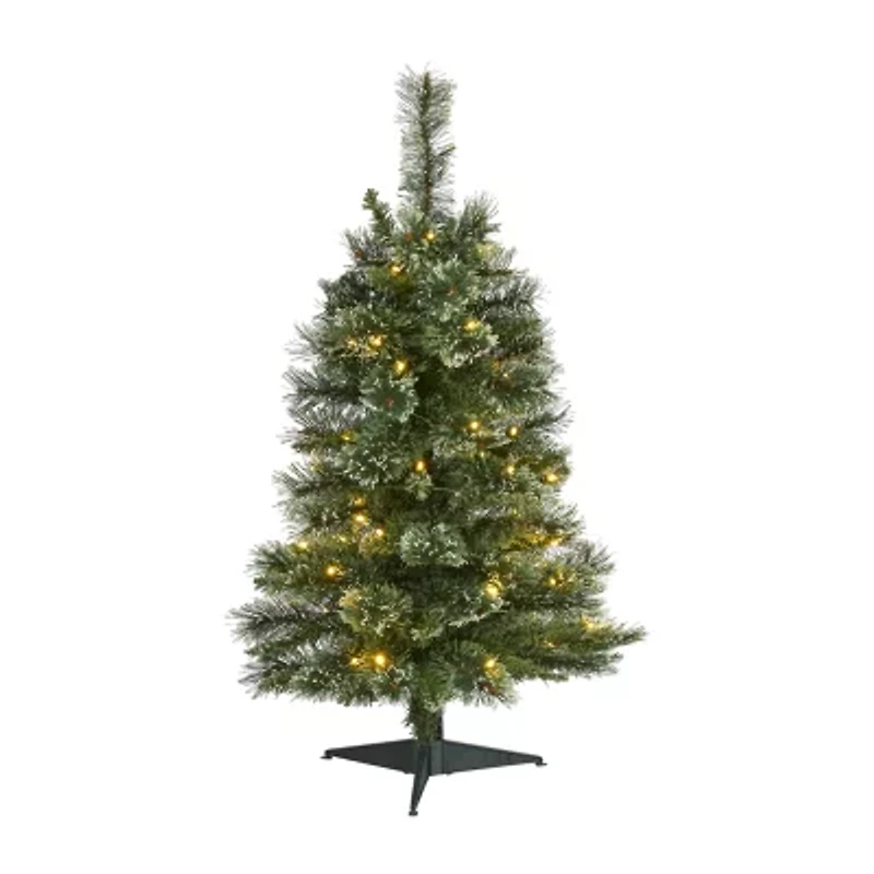 Nearly Natural Foot Flocked Pine Pre-Lit Christmas Tree