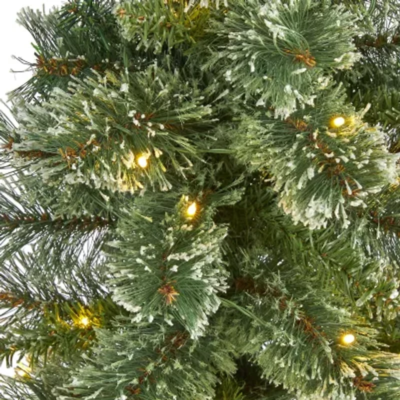 Nearly Natural 3 Foot Flocked Pine Pre-Lit Christmas Tree