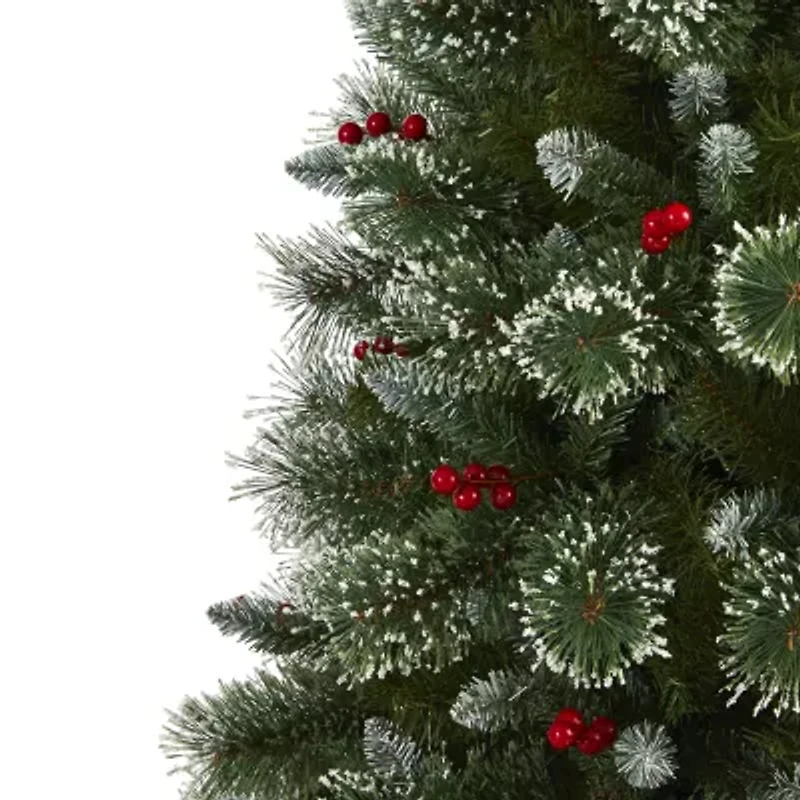 Nearly Natural 6 Foot Flocked Pine Pre-Lit Christmas Tree
