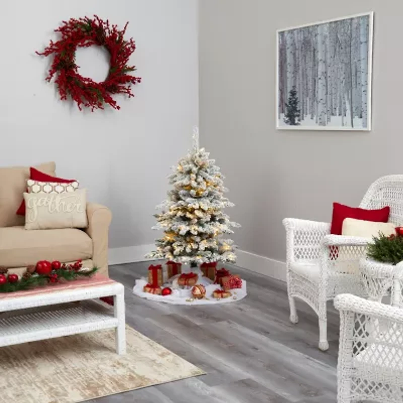 Nearly Natural 4 Foot Flocked Fir Christmas Tree