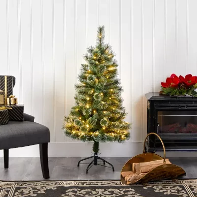 Nearly Natural Foot Flocked Pine Pre-Lit Christmas Tree