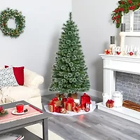 Nearly Natural 6 Foot Flocked Pine Pre-Lit Christmas Tree