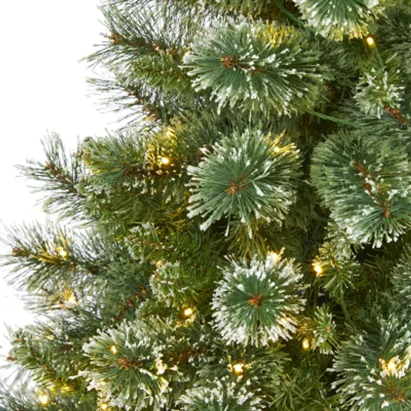 Nearly Natural 6 Foot Flocked Pine Pre-Lit Christmas Tree