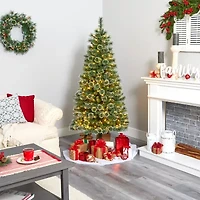 Nearly Natural 6 Foot Flocked Pine Pre-Lit Christmas Tree