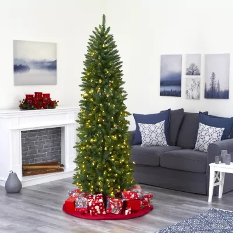 Nearly Natural 7 Foot Pre-Lit Pine Christmas Tree