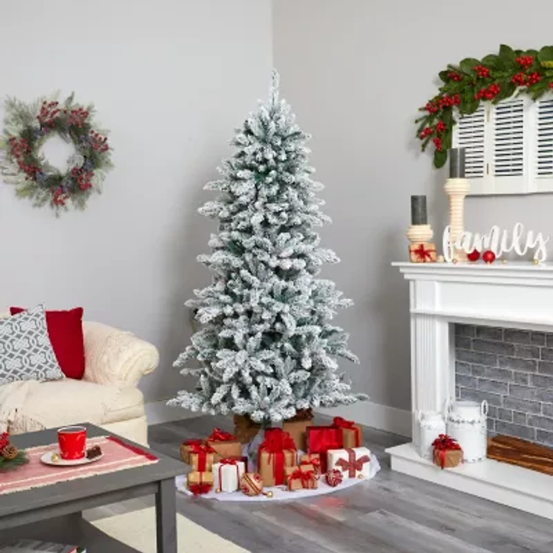 Nearly Natural 6 1/2 Foot Flocked Fir Christmas Tree