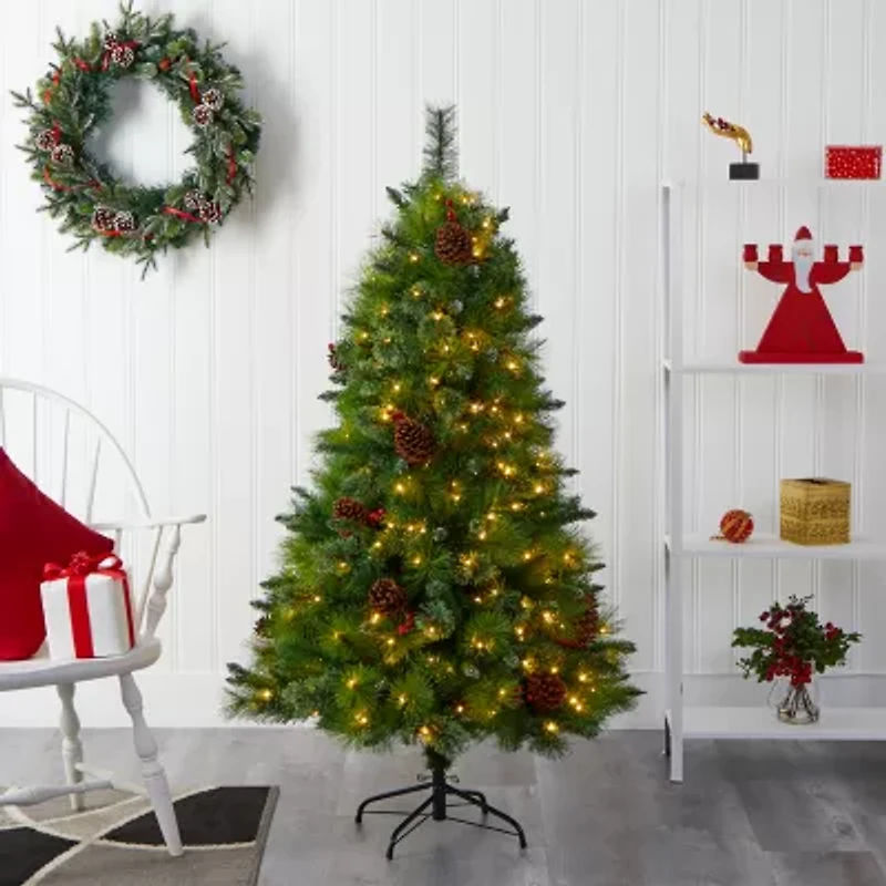 Nearly Natural 5 Foot Pre-Lit Pine Christmas Tree