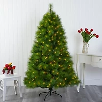 Nearly Natural 6 Foot Pre-Lit Pine Christmas Tree