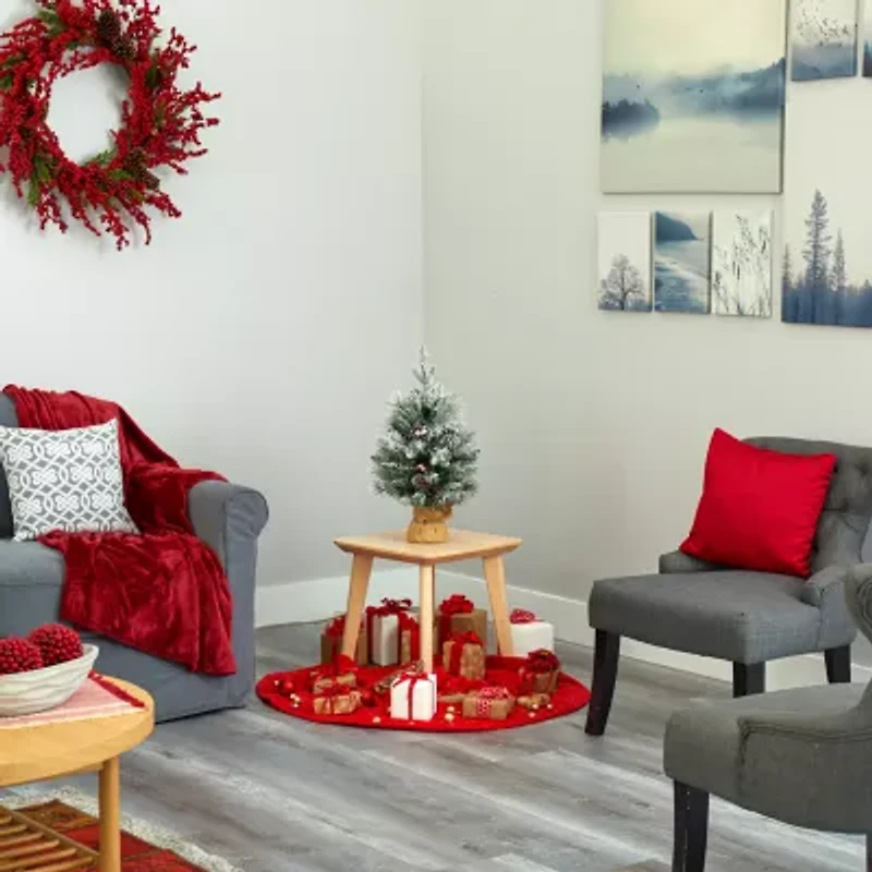 Nearly Natural 2 Foot Flocked Pine Christmas Tree