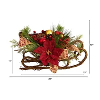Nearly Natural Poinsettia Sleigh Tabletop Decor