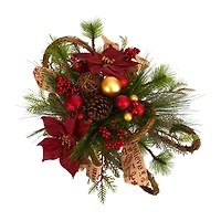 Nearly Natural Poinsettia Sleigh Tabletop Decor