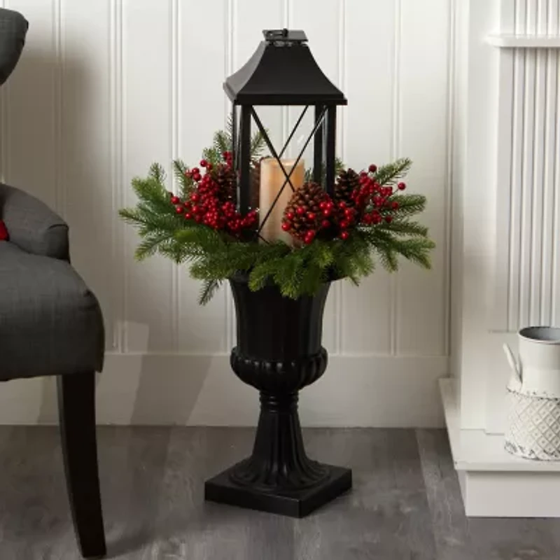 Nearly Natural Greenery Berries And Pinecone Lighted Tabletop Decor