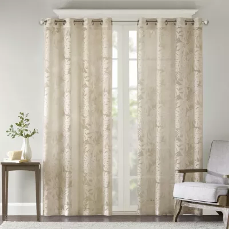 Madison Park Kauna Palm Leaf Grommet Top Sheer Single Curtain Panel